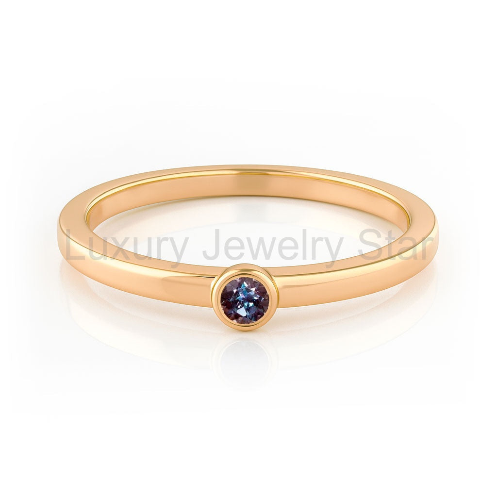 Round Bezel Set Alexandrite Stacking Ring - image 10