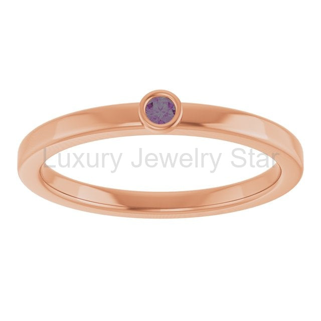 Round Bezel Set Alexandrite Stacking Ring - image 12
