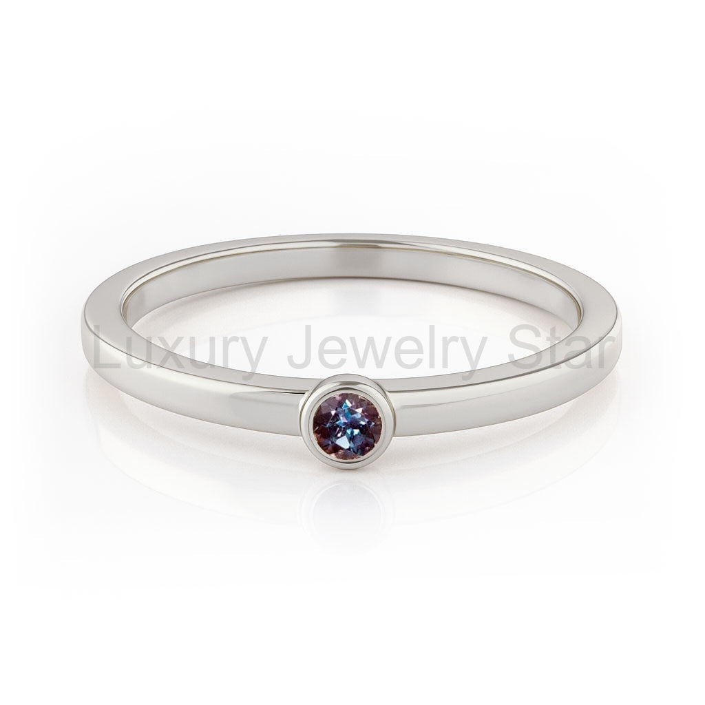 Round Bezel Set Alexandrite Stacking Ring - image 5