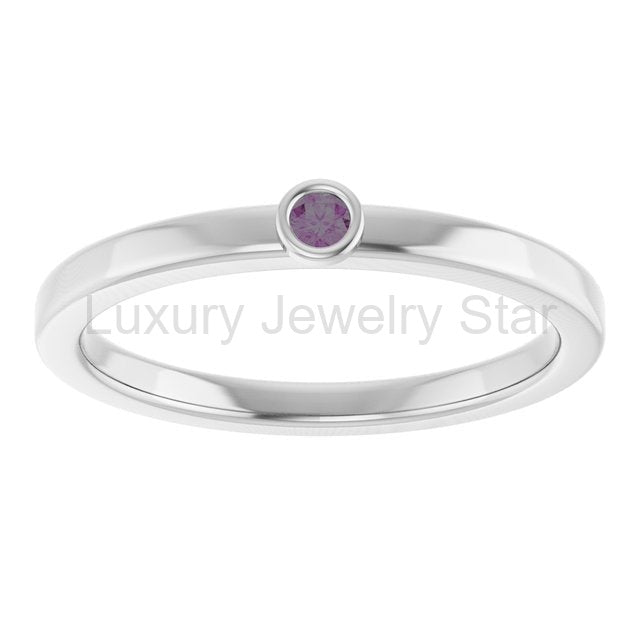 Round Bezel Set Alexandrite Stacking Ring - image 6