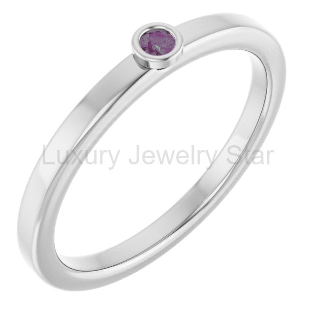 Round Bezel Set Alexandrite Stacking Ring - image 9
