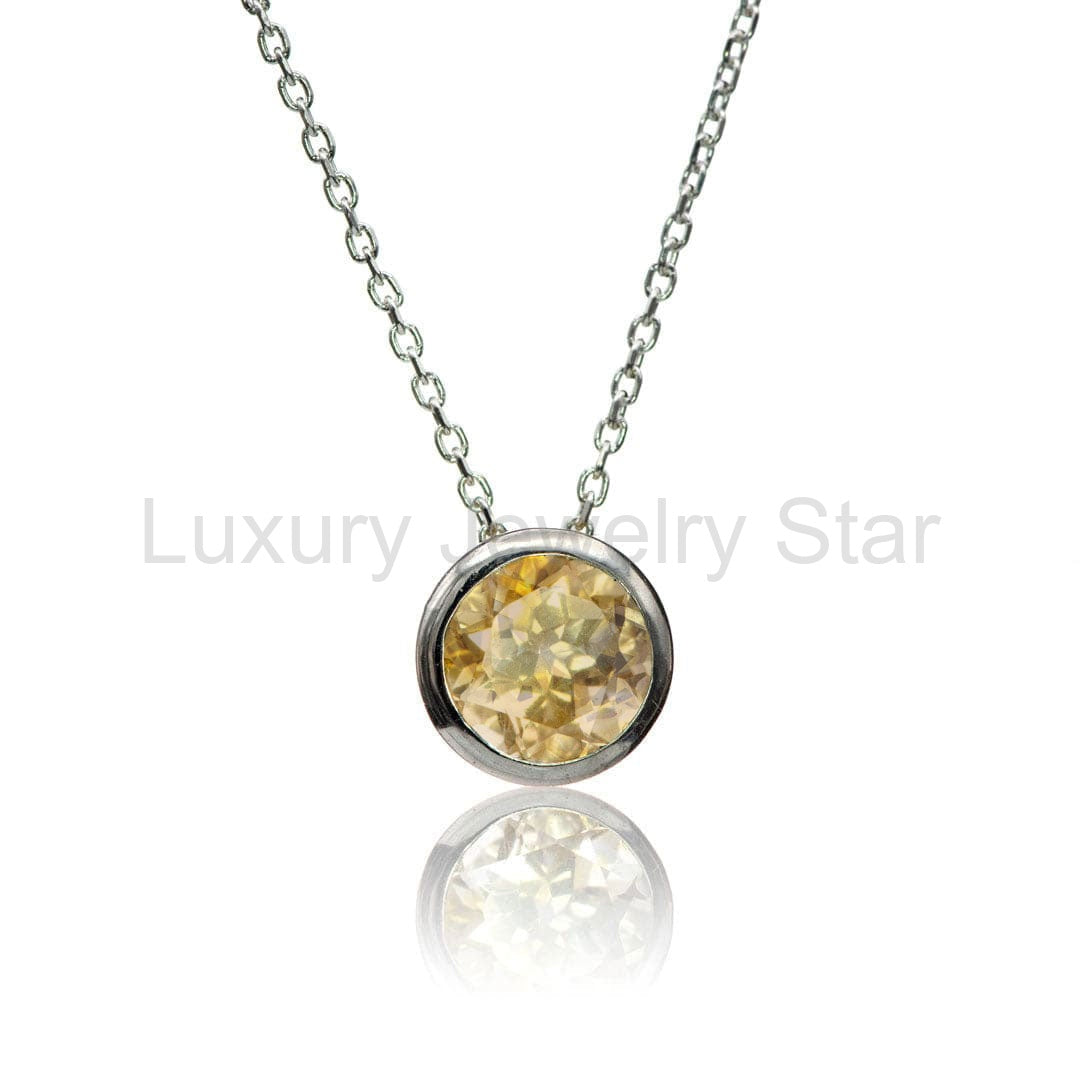 Round Citrine Sterling Silver Slide Pendant Necklace