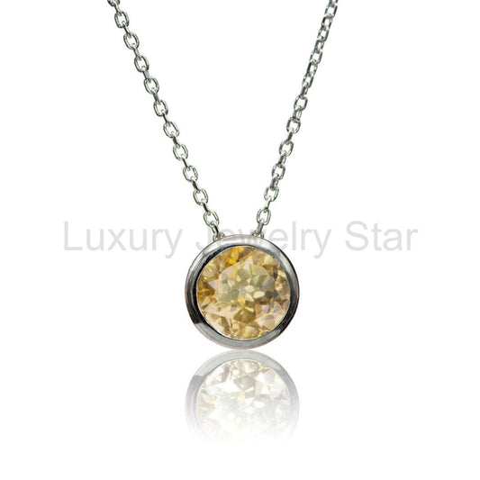 Round Citrine Sterling Silver Slide Pendant Necklace