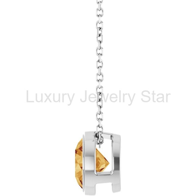 Round Citrine Sterling Silver Slide Pendant Necklace - image 10