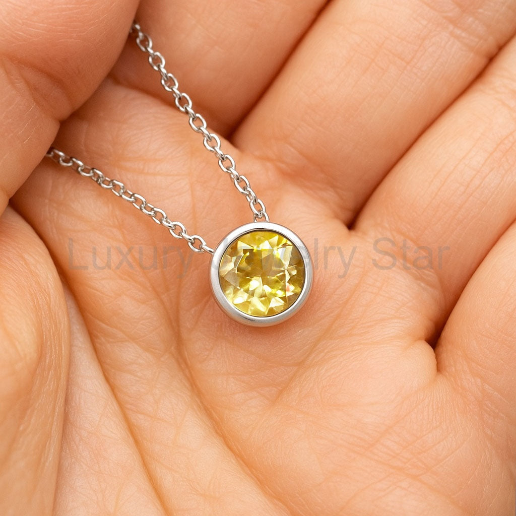 Round Citrine Sterling Silver Slide Pendant Necklace - image 11