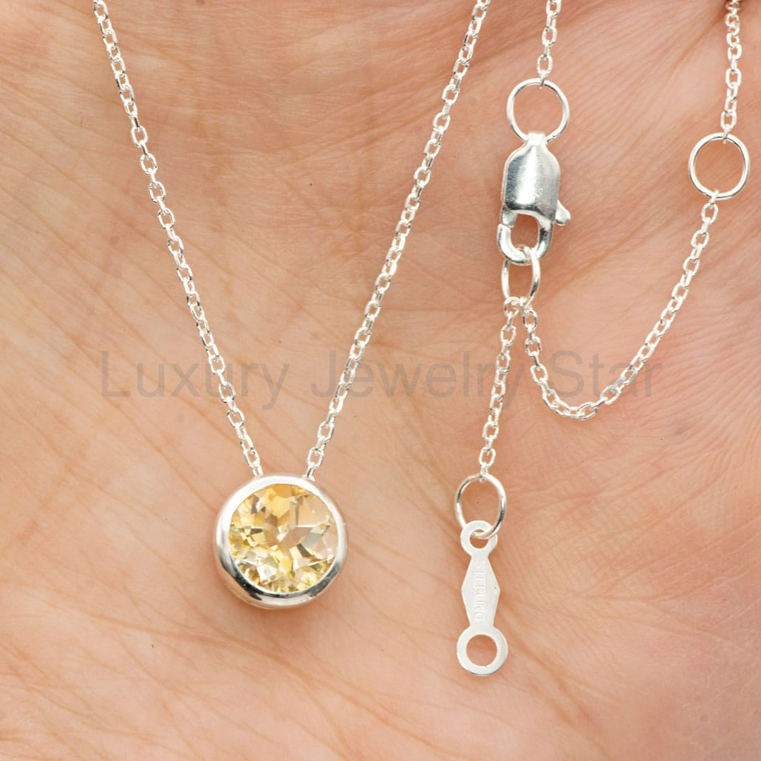 Round Citrine Sterling Silver Slide Pendant Necklace - image 6