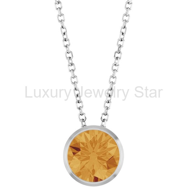Round Citrine Sterling Silver Slide Pendant Necklace - image 8