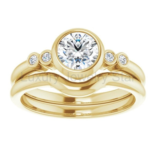 Round Diamond Brooklynn Bezel Set Accented Engagement Ring - image 22