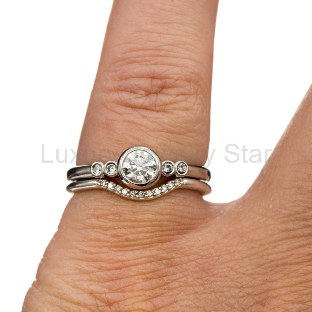 Round Diamond Brooklynn Bezel Set Accented Engagement Ring - image 9