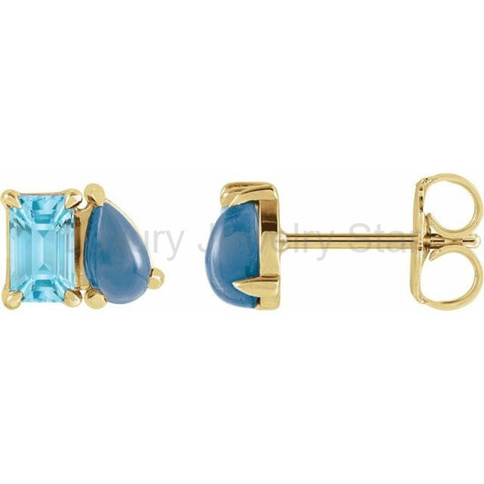 Sky Blue Topaz & Natural London Blue Topaz Two-Stone Stud Earrings - image 2