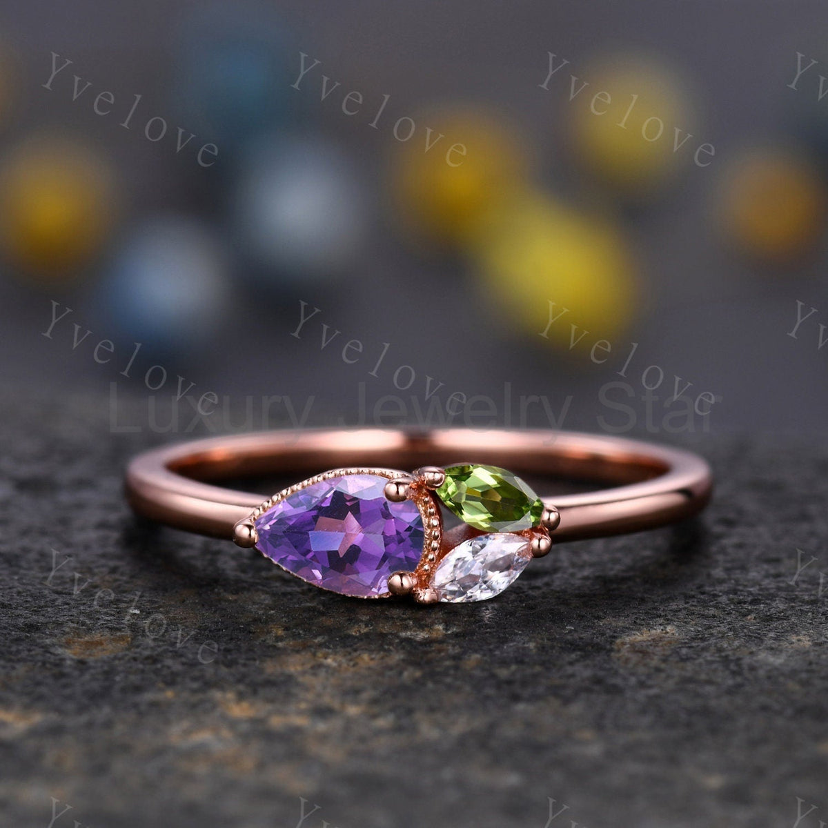 Minimalist Swiss Blue Topsz Engagement Ring,Pear Topaz Gem,Art Deco Peridot Moissanite - image 7