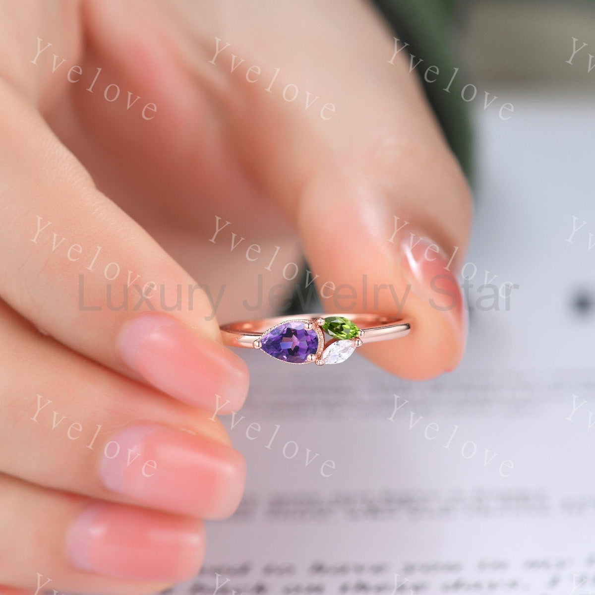 Minimalist Swiss Blue Topsz Engagement Ring,Pear Topaz Gem,Art Deco Peridot Moissanite - image 8