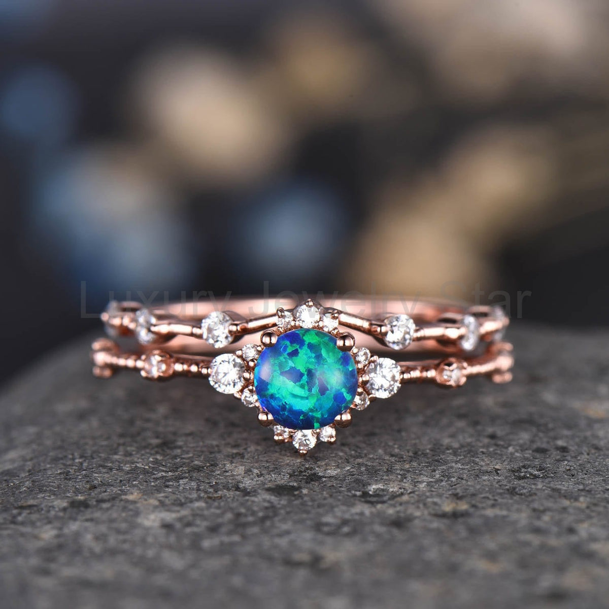Rose Gold Moissanite Ring Set Moissanite Engagement Ring Women Diamond Moissanite Wedding - image 5
