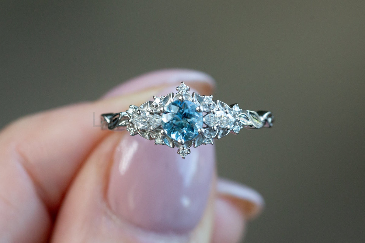 Ready to Ship- Size 8.5, 14k white gold Briar Rose Three Stone