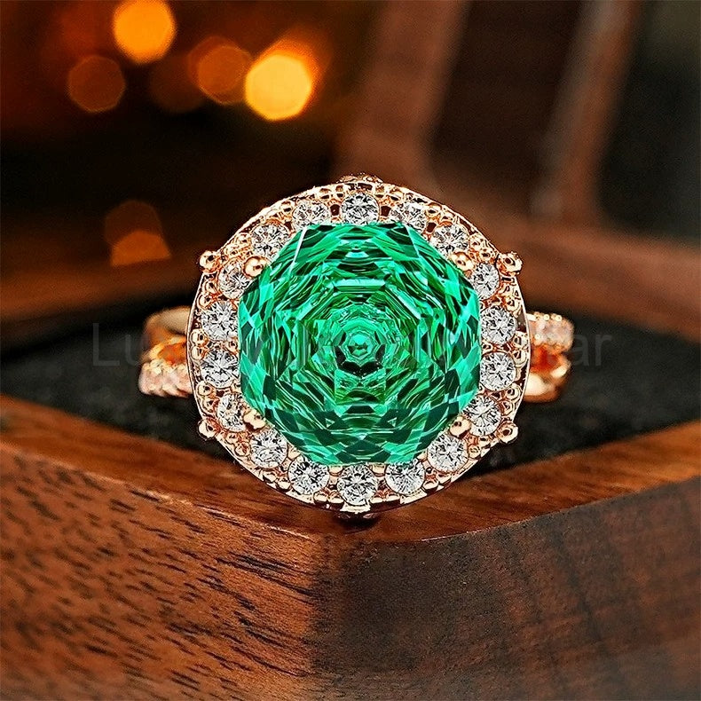 Retro 4ct Millennium Cut Halo Colorful Gemstone Sterling Silver Engagement Ring - image 5