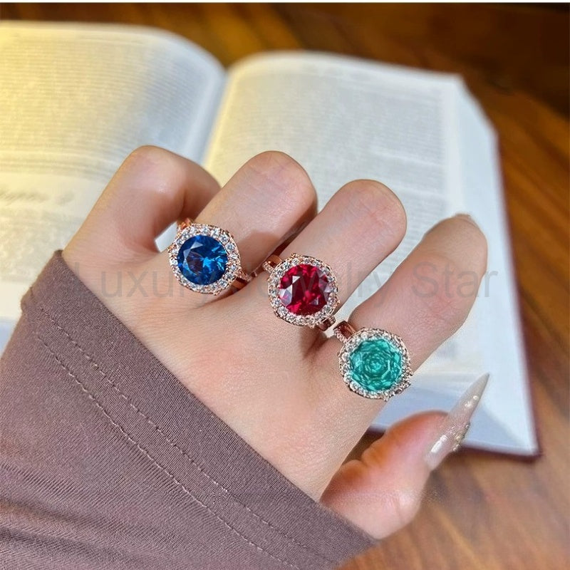 Retro 4ct Millennium Cut Halo Colorful Gemstone Sterling Silver Engagement Ring - image 6