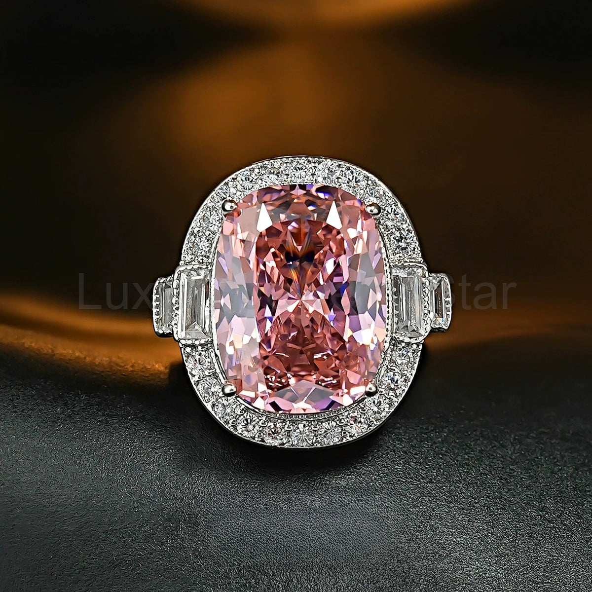 Retro Radiant Cut Colorful Gemstone Engagement Ring with Double Halo & Baguette Accents - image 3