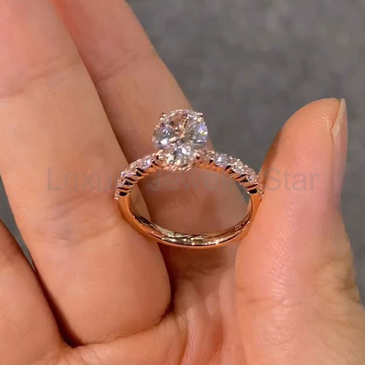Rose Golden Tone Oval Cut Sterling Silver Engagement Ring