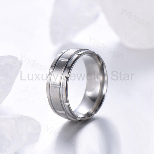 Retro Brushed Finish Men's Wedding Band Minimalist Solitaire Wedding Ring Silver White Gold Stacking