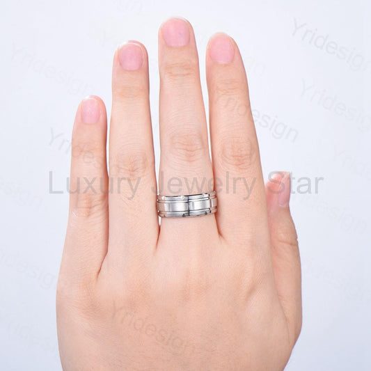 Retro Brushed Finish Men's Wedding Band Minimalist Solitaire Wedding Ring Silver White - image 2