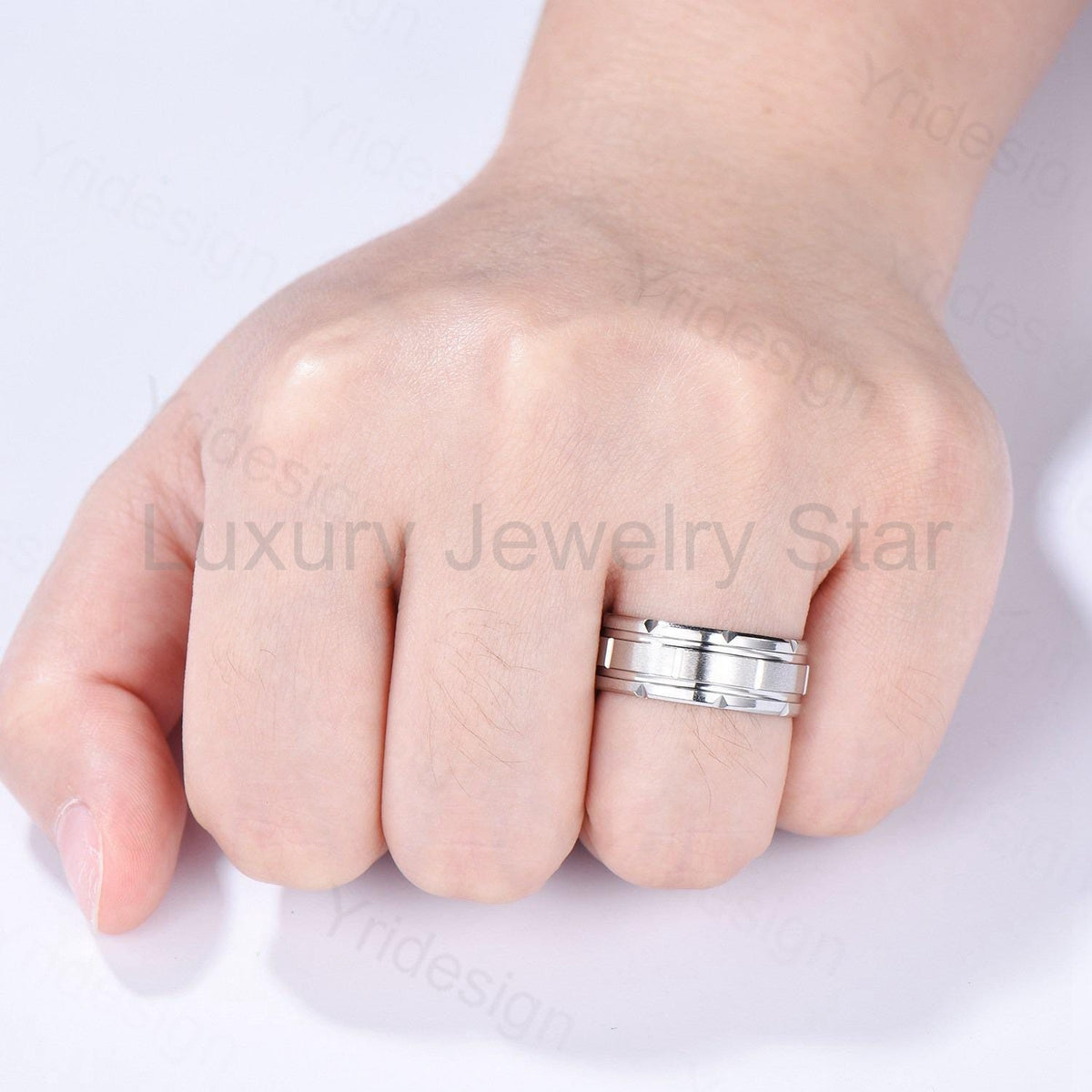 Retro Brushed Finish Men's Wedding Band Minimalist Solitaire Wedding Ring Silver White - image 3