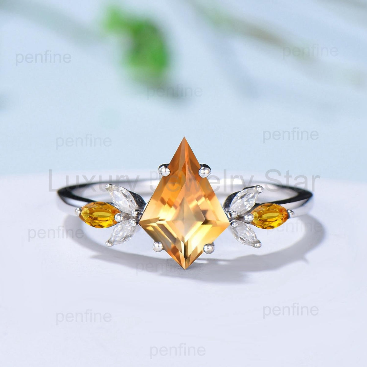 Retro citrine engagement ring set kite cu Vintage kite cut citrine wedding ring for women - image 3