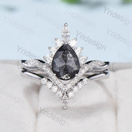 Retro pear shaped salt pepper diamond engagement ring art deco vintage pepper diamond - image 2