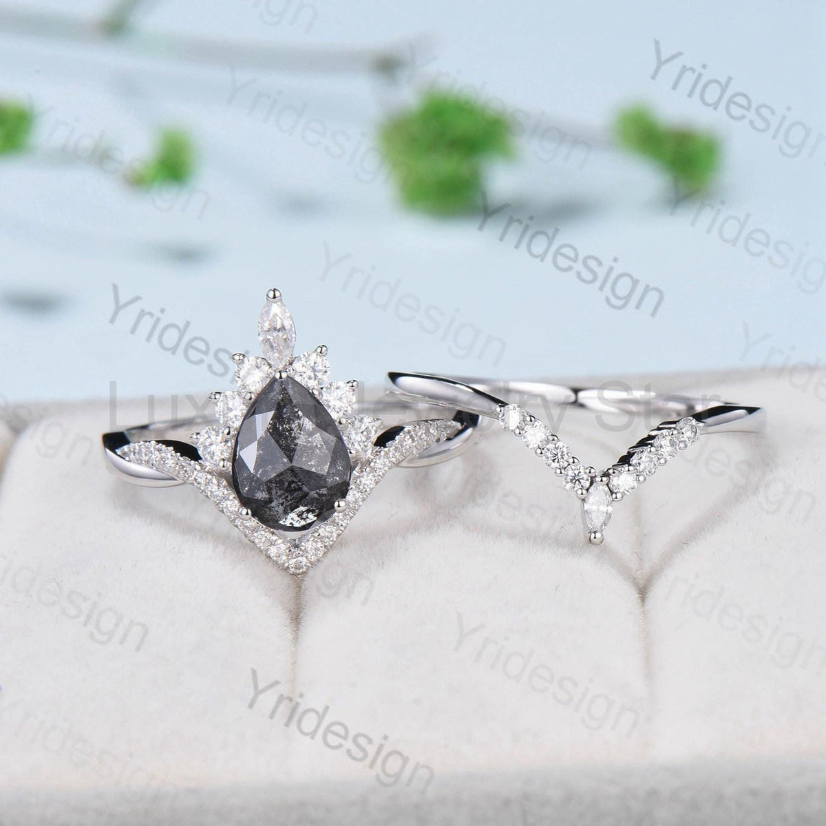 Retro pear shaped salt pepper diamond engagement ring art deco vintage pepper diamond - image 5