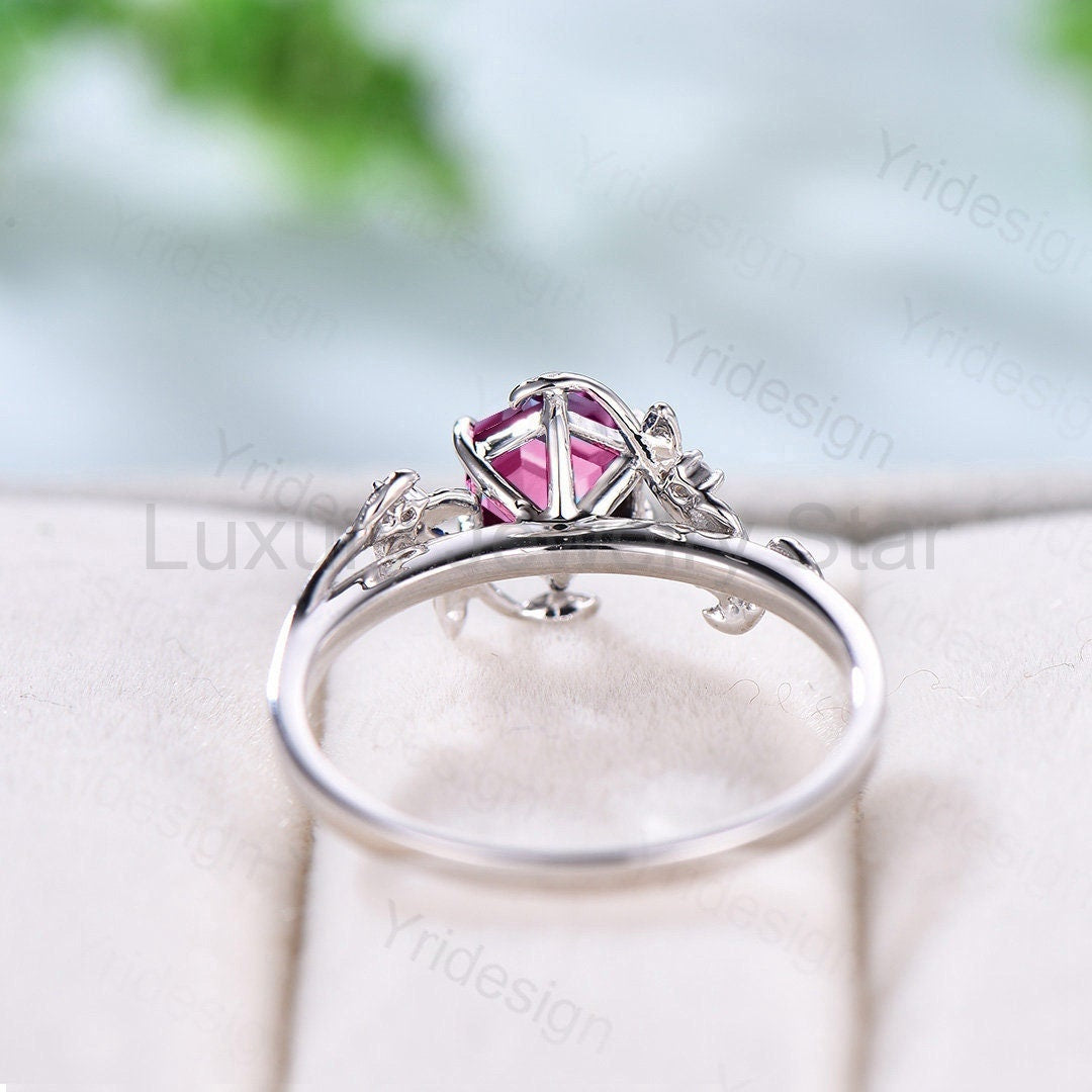 Rose Quartz Ring, Silver Twig Band, Pink Tourmaline Accent, Handmade Jewelry - image 5