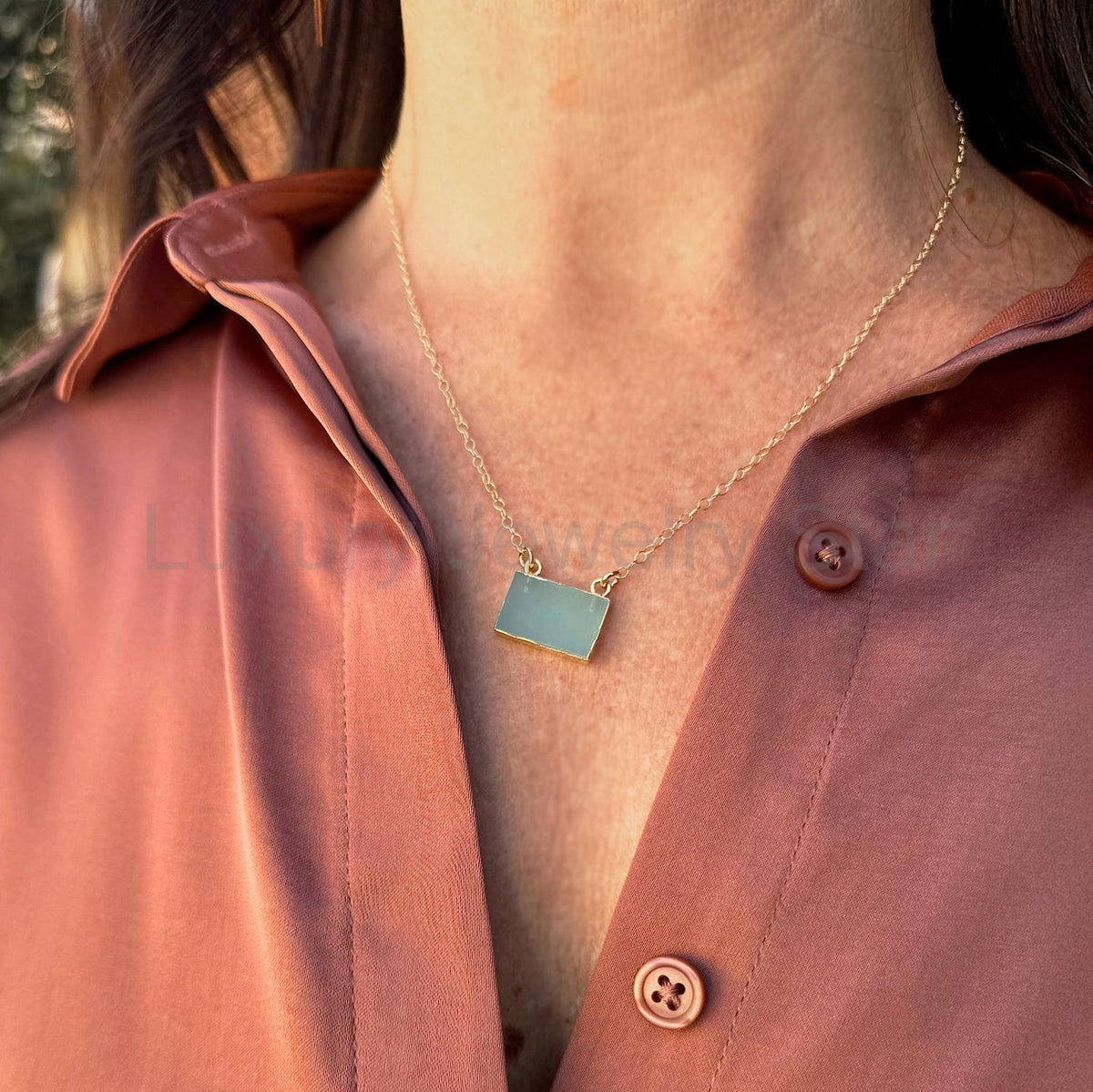 Aqua Chalcedony Bar Necklace - image 2