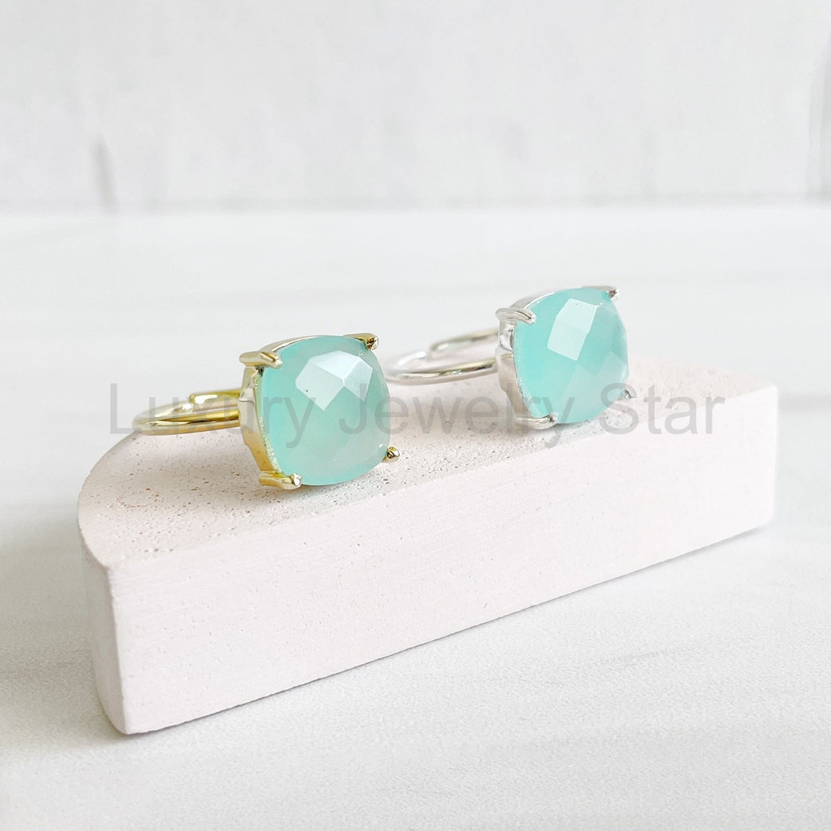 Aqua Chalcedony Gemstone Ring Prong Setting in Silver or Gold