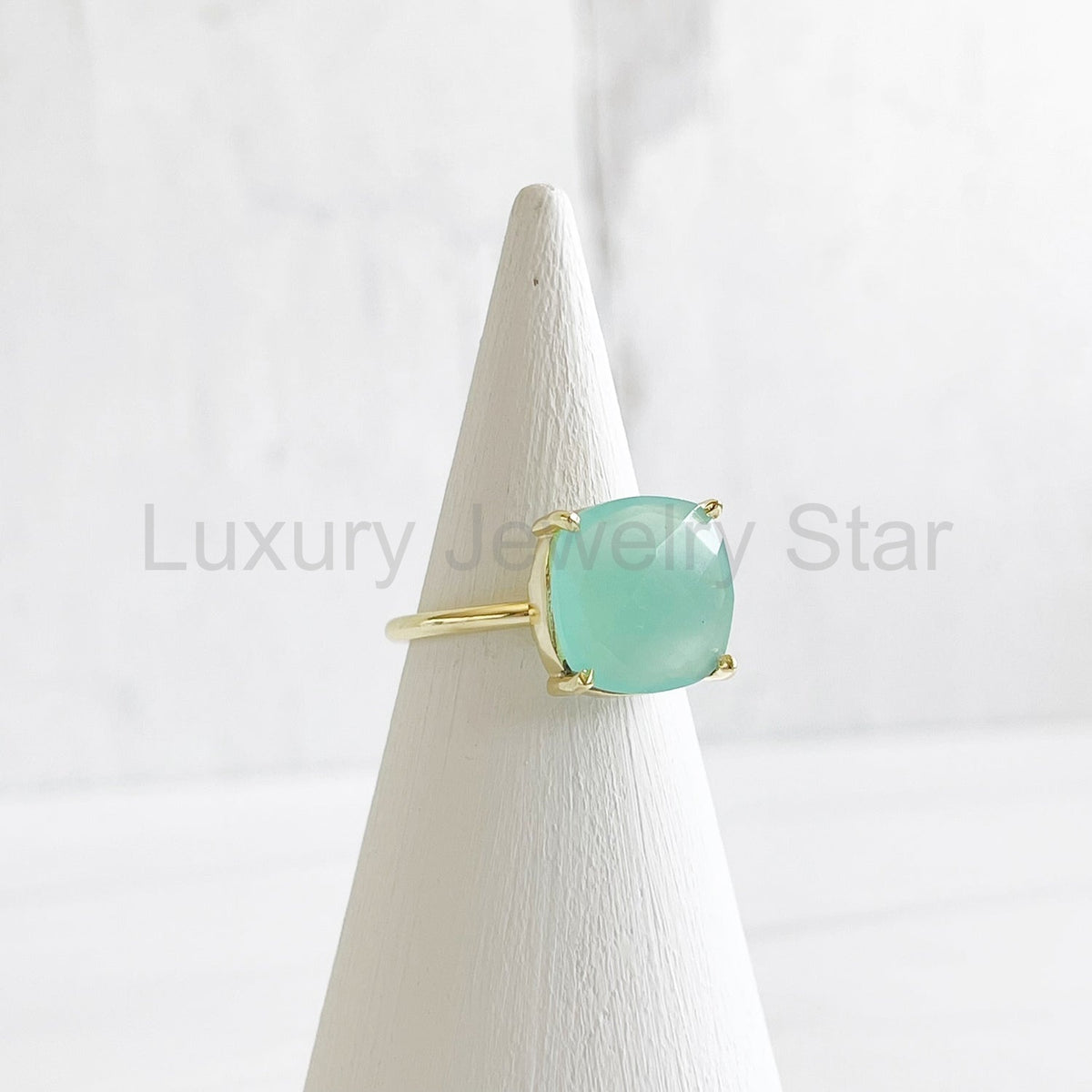Aqua Chalcedony Gemstone Ring Prong Setting in Silver or Gold - image 2