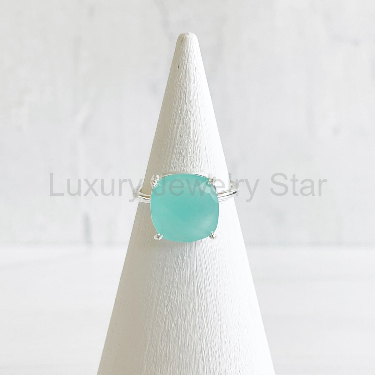 Aqua Chalcedony Gemstone Ring Prong Setting in Silver or Gold - image 3