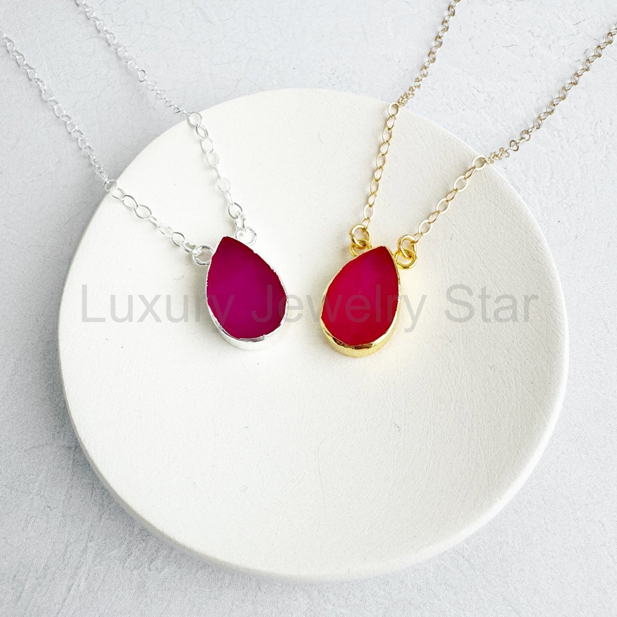 Fuchsia Chalcedony Teardrop Necklace in 14k Gold Filled and Sterling Silver - image 2