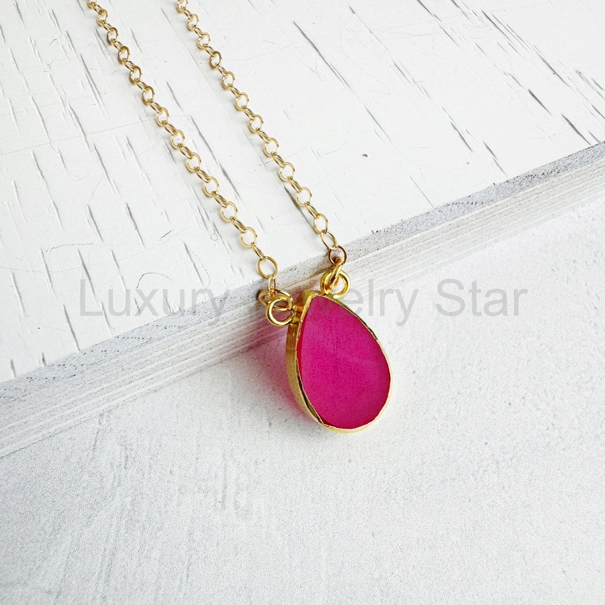 Fuchsia Chalcedony Teardrop Necklace in 14k Gold Filled and Sterling Silver - image 3