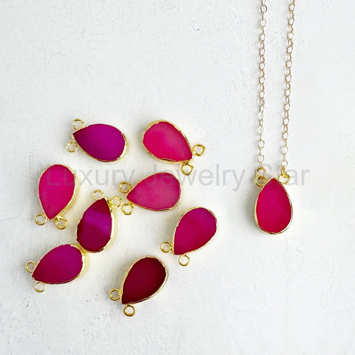 Fuchsia Chalcedony Teardrop Necklace in 14k Gold Filled and Sterling Silver - image 4