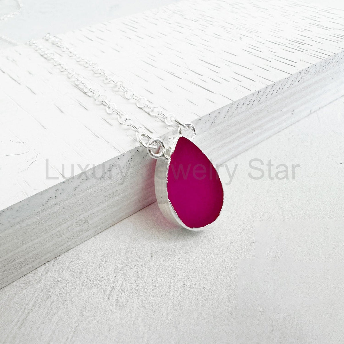 Fuchsia Chalcedony Teardrop Necklace in 14k Gold Filled and Sterling Silver - image 5