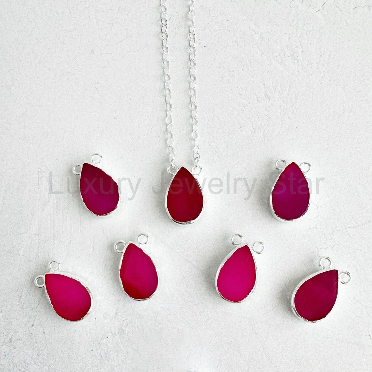Fuchsia Chalcedony Teardrop Necklace in 14k Gold Filled and Sterling Silver - image 6