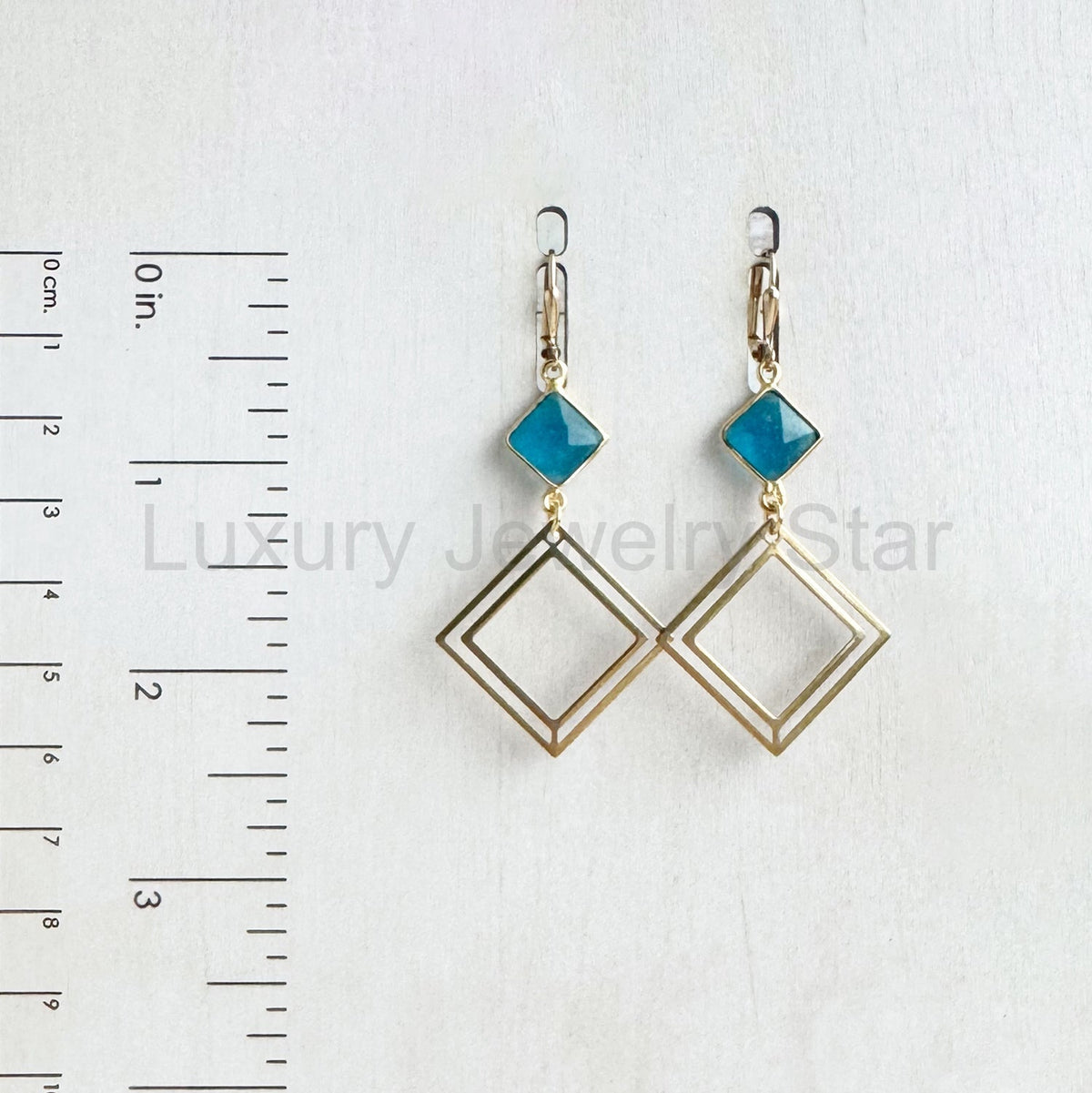 Raw Brass Layered Diamond and Apatite Statement Earrings - image 2