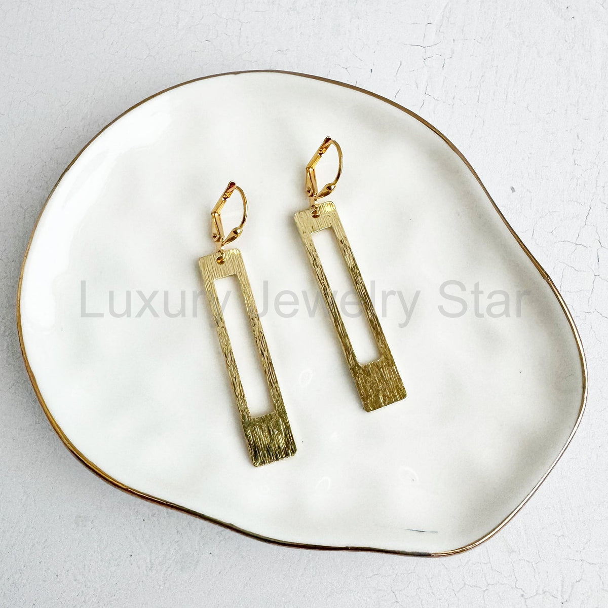 Rectangle Dangle Earrings in Brushed Gold