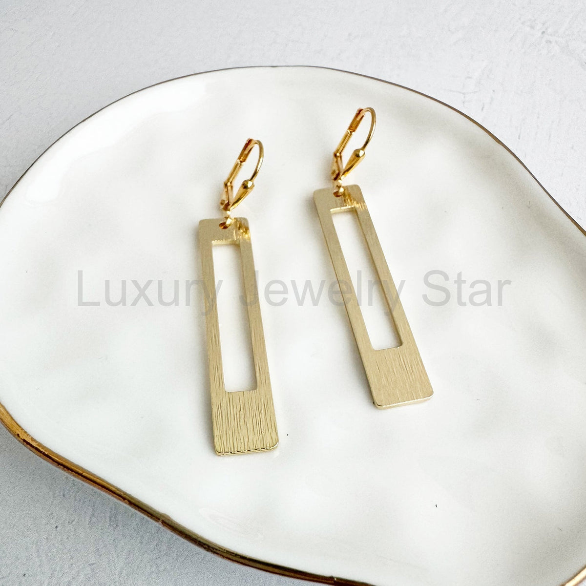 Rectangle Dangle Earrings in Brushed Gold - image 2