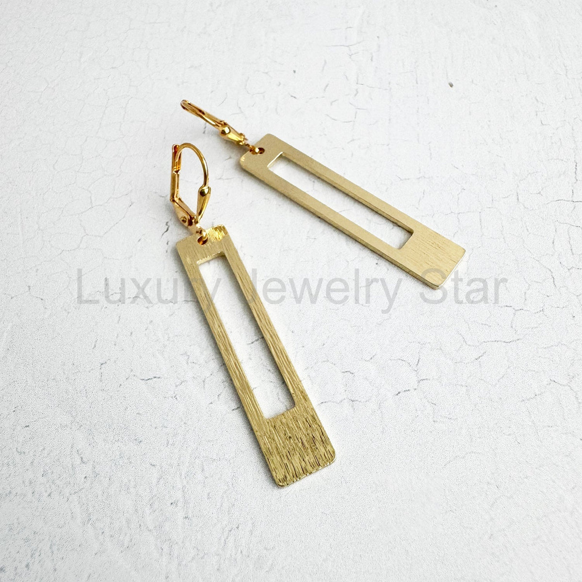 Rectangle Dangle Earrings in Brushed Gold - image 3