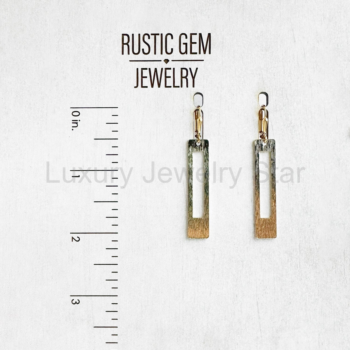 Rectangle Dangle Earrings in Brushed Gold - image 4