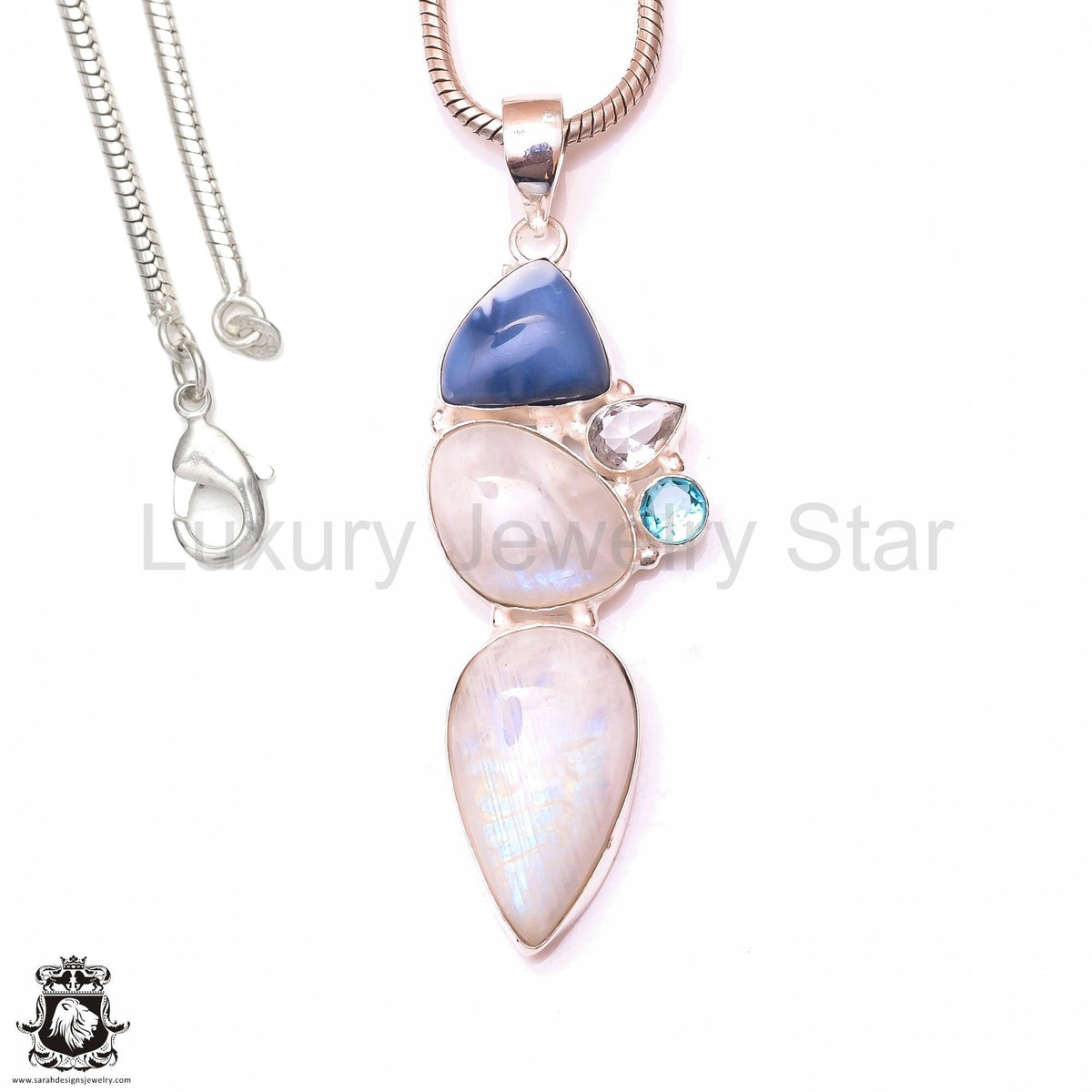 Rainbow Moonstone Owyhee Opal Pendant & 3MM Italian Chain P9997