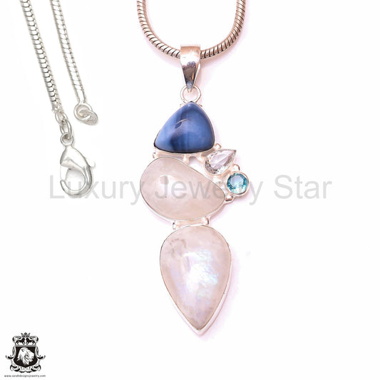 Rainbow Moonstone Owyhee Opal Pendant & 3MM Italian Chain P9999