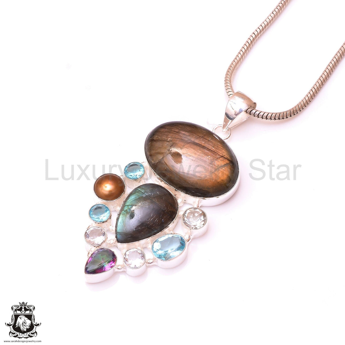 Red Iron Labradorite Spectrolite Pendant & 3MM Italian Chain P9784