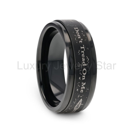 DON'T TREAD ON ME | Black Tungsten Spinner Ring, Snake Design