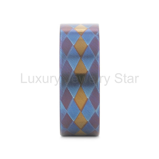 MAJESTIC | Flat Titanium Ring, Purple Blue Gold Diamond Pattern - image 2