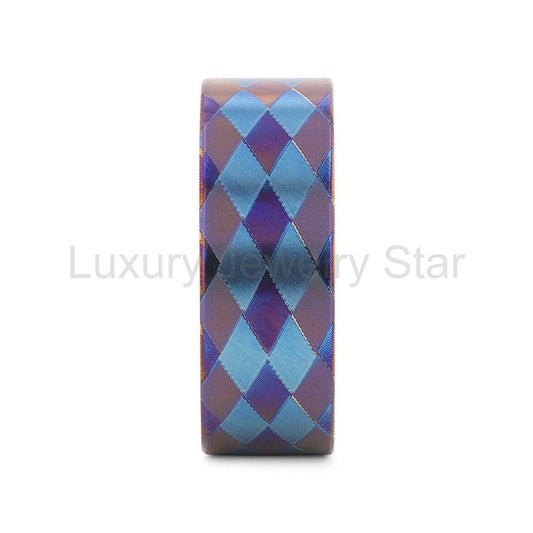 MERIDIAN | Flat Titanium Ring, Purple and Blue Diamond Pattern - image 2
