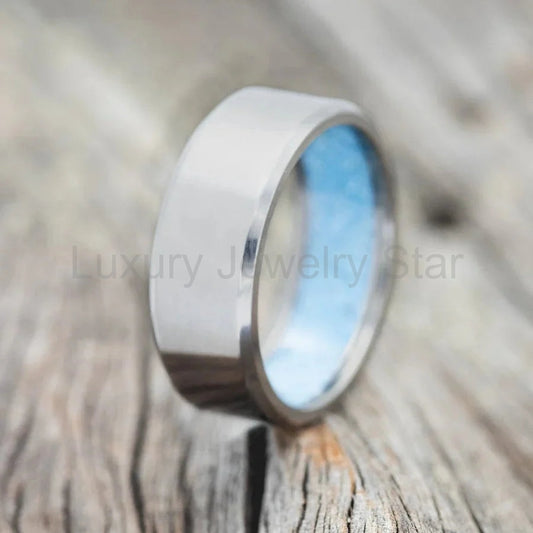 "Hyperion" - Turquoise Lined Wedding Band - Titanium (8mm) - Size 12 1/2